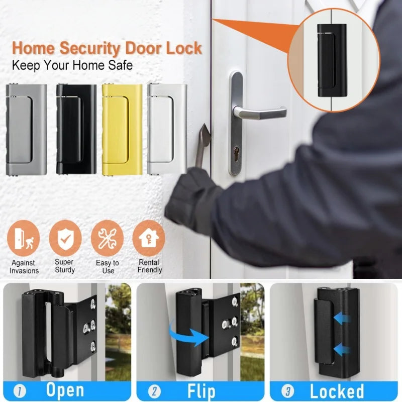 Home Security Door Lock with Screws,Childproof Door Reinforcement Locks, 3 Inch Stop for Inward Swinging Door,Upgrade Night Lock Peaceful Pleasures Health and Wellness