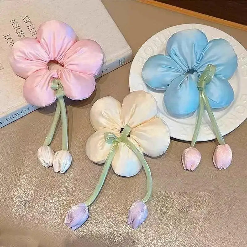 Candy Color Flower Scrunchie – Soft Fabric Hair Tie for Women