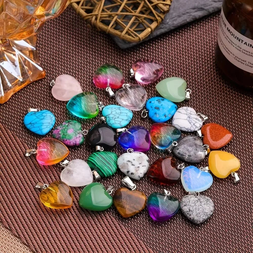 Random10pcs/set Mixed Color Heart Shaped Stone Crystal Pendants Charms Beads For DIY Jewelry Necklace Craft Accessories Peaceful Pleasures Health and Wellness Mix color 10pcs