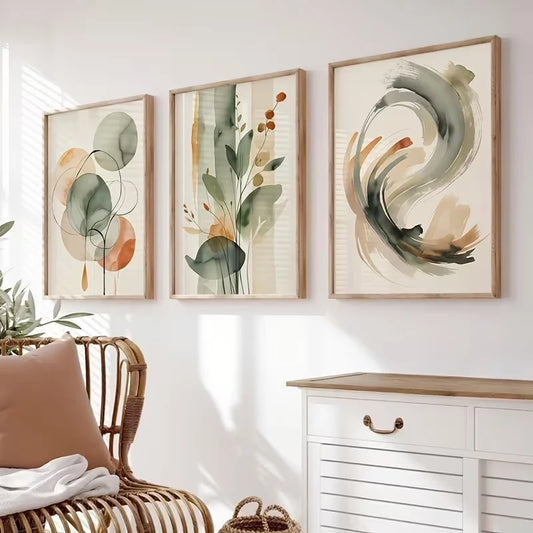 3-Piece Beige & Sage Abstract Watercolor Canvas Wall Art Set Canvas Wall Art Set Peaceful Pleasures Health and Wellness G4576-3pcs 30x40cm Wood Framed