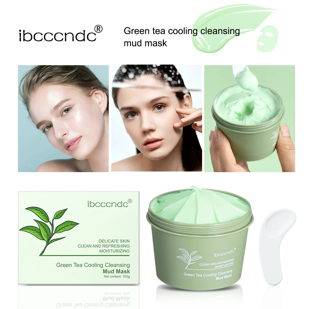Green Tea Mud Mask Natural Skincare Deeply Cleansing Pore Nourishing Clay Face Mask Face Skin Care Cleaner 100g Peaceful Pleasures Health and Wellness