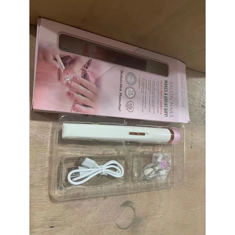 Electric Nail Grinder Nail Polishing Machine with Light Portable Mini Electric Manicure Art Pen Tools with Box for Gel Removing Peaceful Pleasures Health and Wellness