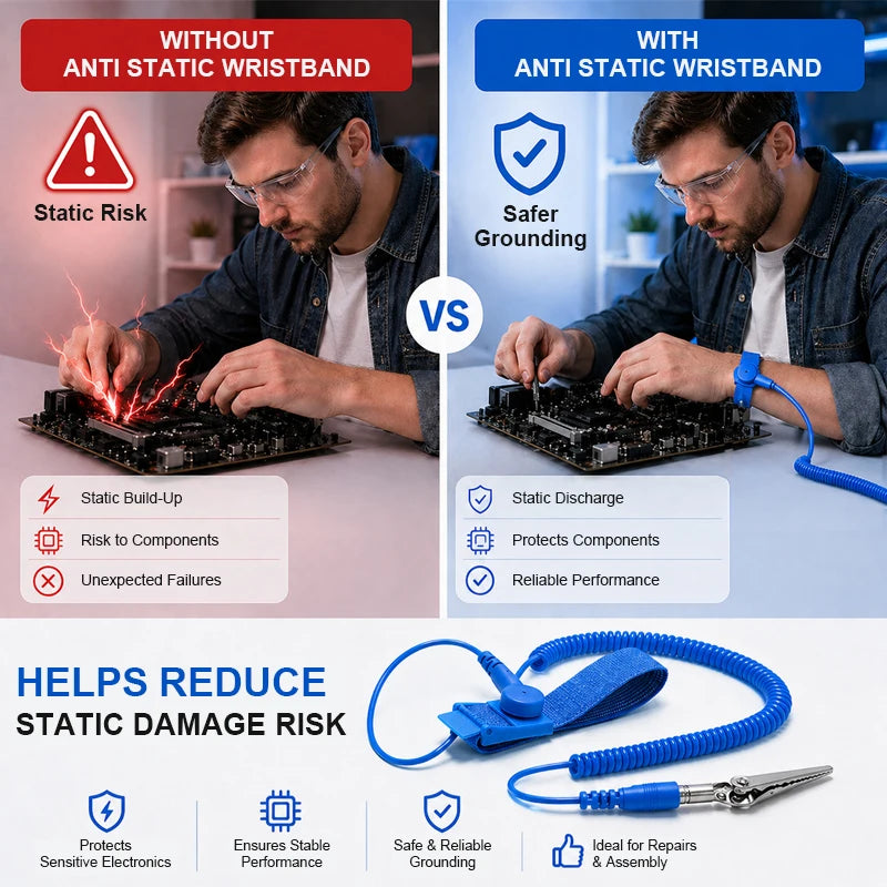 Anti-Static ESD Wrist Strap Grounding Band with Alligator Clip