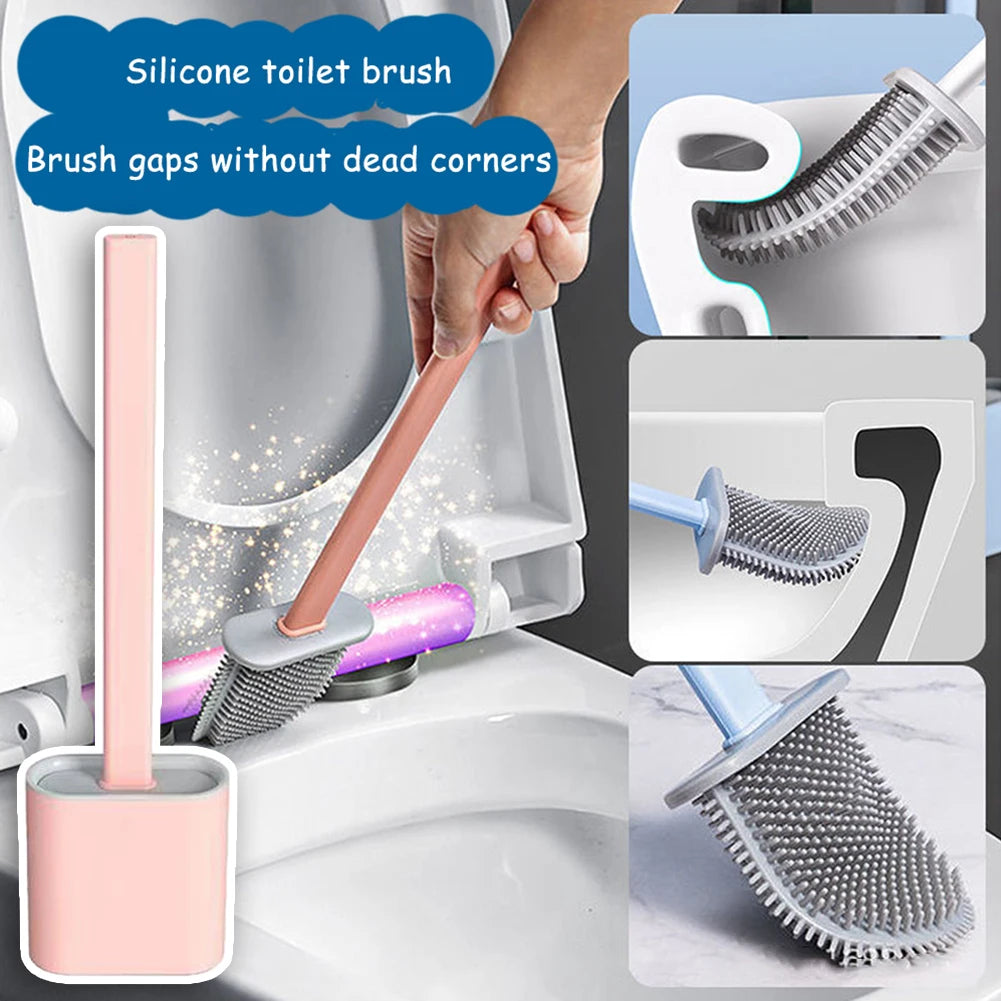 Flexible Toilet Brush Cleaner Long Handle Hanging Silicone 360 Degree No-Dead-Corner Flexible Cleaner Brush Holder Set Bathroom Peaceful Pleasures Health and Wellness