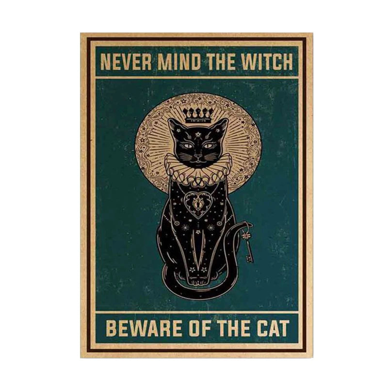 Funny Black Cat Coffee Canvas Wall Art | Retro Cat Poster