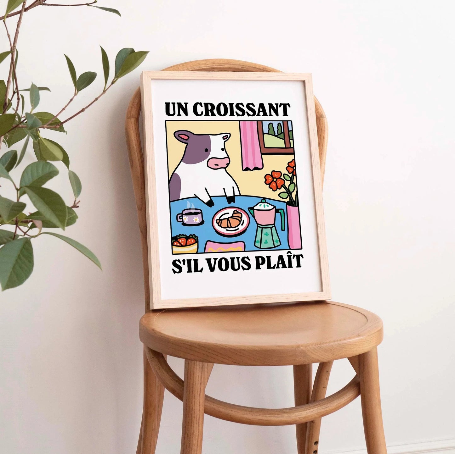 Cartoon Cow French Canvas Wall Art | Kids & Living Room Décor