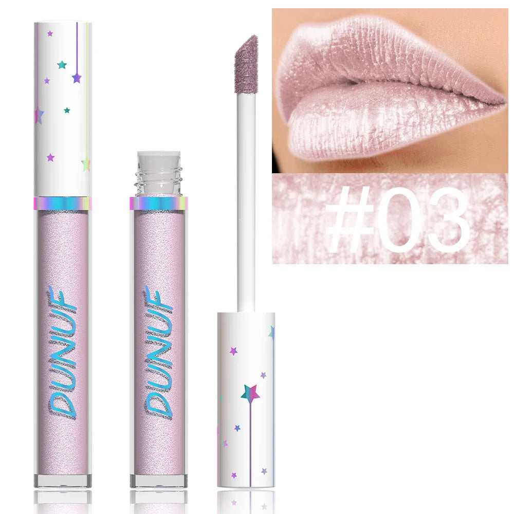 12-Color Metallic Glitter Lip Gloss | Diamond Pearlescent Lip Glaze