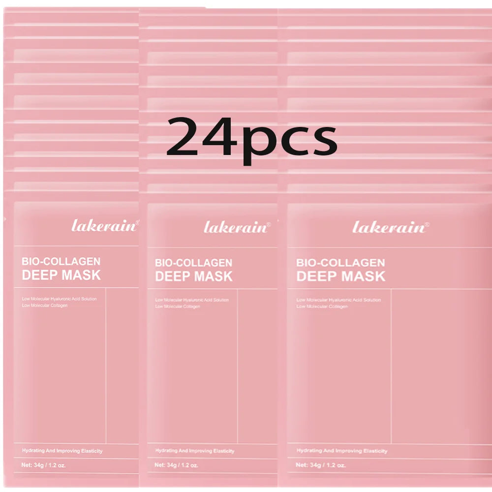 Bio-Collagen Real Deep Mask Supplement Collagen Hydrating Overnight Hydrogel Mask Elasticity Improvement Pore Minimizing Firming Peaceful Pleasures Health and Wellness 24pcs