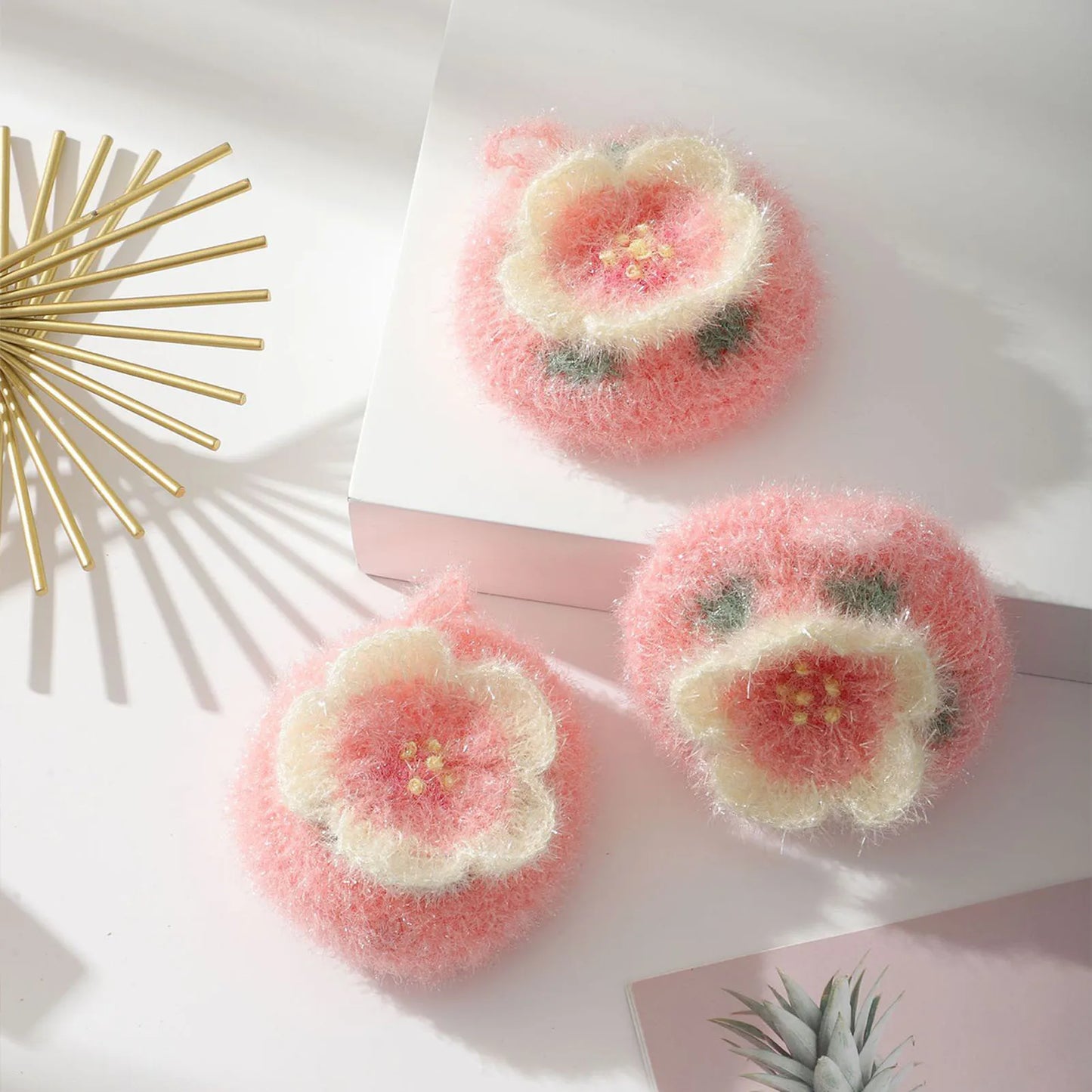 Cherry Blossom Dishcloth Flower-shaped Dish Towels Kitchen Cleaning Tools Hand-crocheted Dishcloth Reusable Acrylic Dish Cloths Peaceful Pleasures Health and Wellness