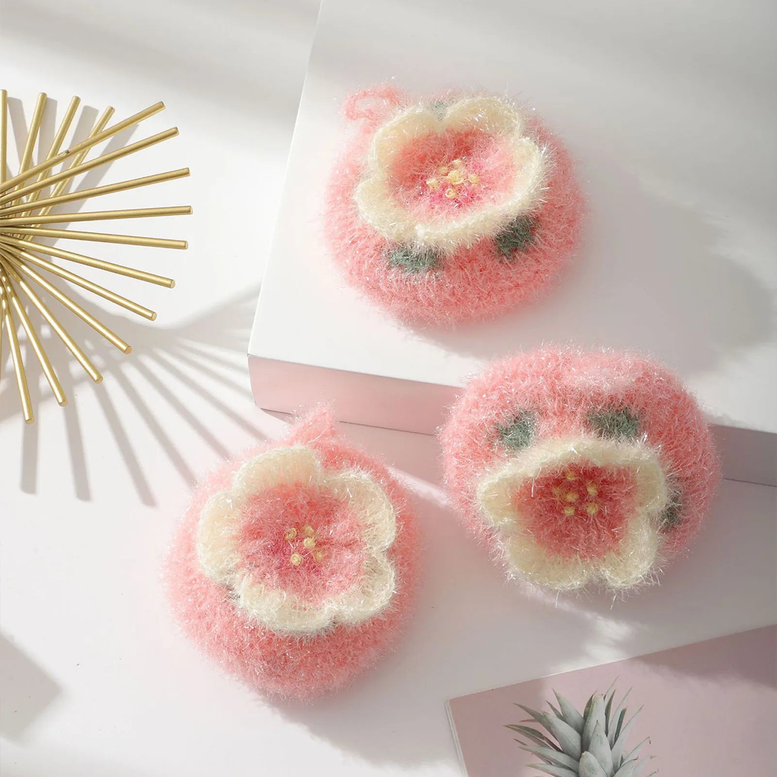 Cherry Blossom Dishcloth Flower-shaped Dish Towels Kitchen Cleaning Tools Hand-crocheted Dishcloth Reusable Acrylic Dish Cloths Peaceful Pleasures Health and Wellness