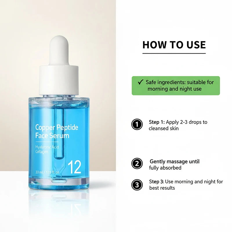 Copper Peptide Face Serum 33ml With Hyaluronic Acid Collagen Deeply Hydrating Nourishing Facial Essence Daily Use Skincare Serum Peaceful Pleasures Health and Wellness