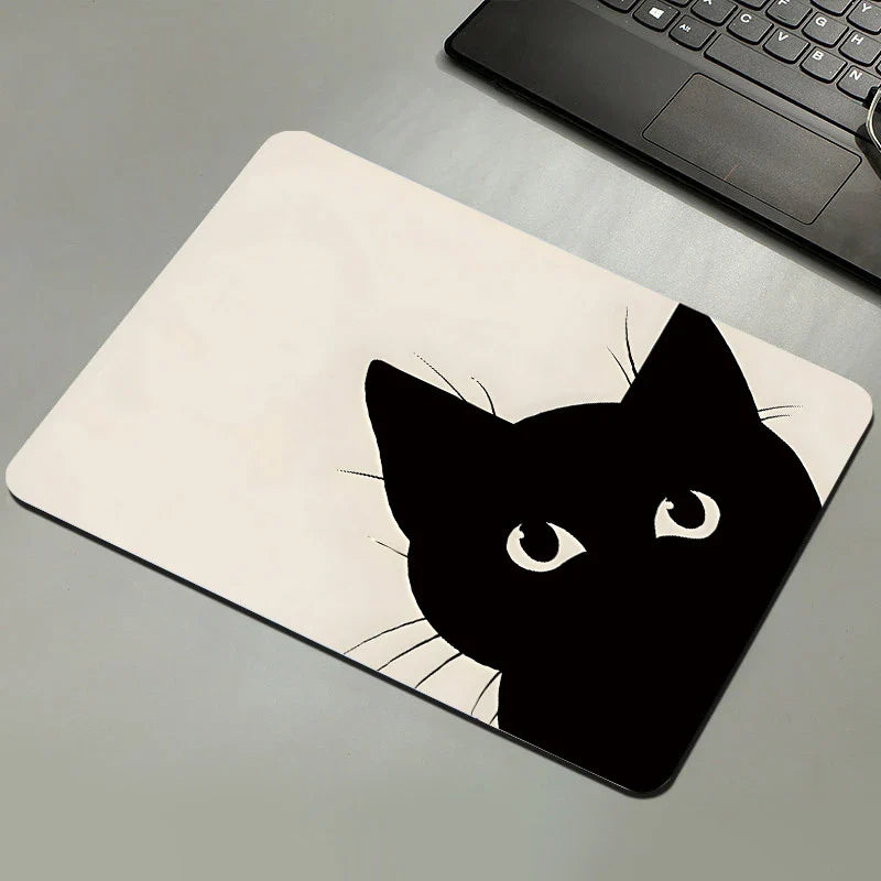 Black Cat Mousepad – Non-Slip Natural Rubber Desk Mat