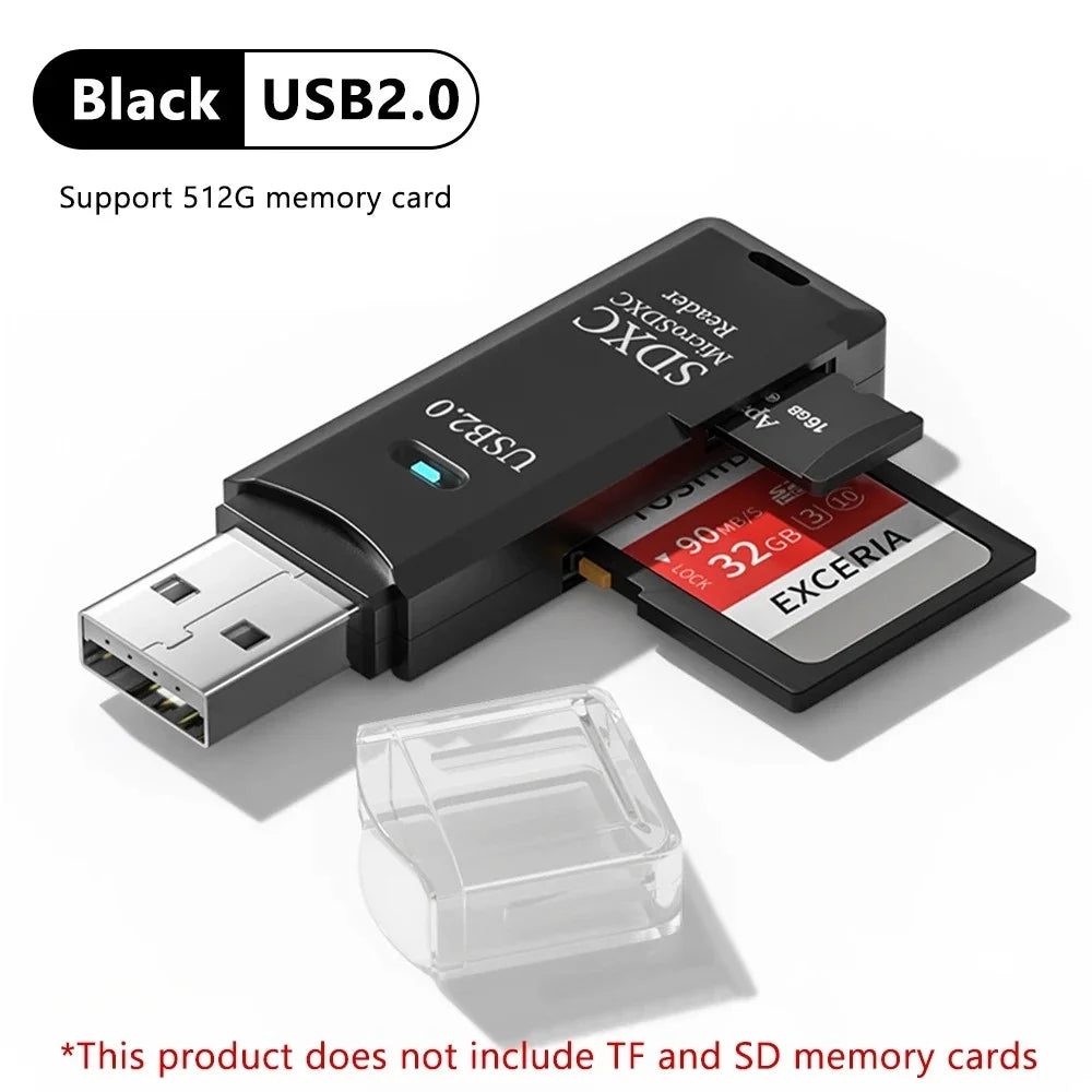 Portable Mini USB 3.0 SD TF Card Reader Dual Slot Micro SD Memory Card Adapter Fast Data Transfer For Camera PC Laptop Computer Peaceful Pleasures Health and Wellness black 2.0