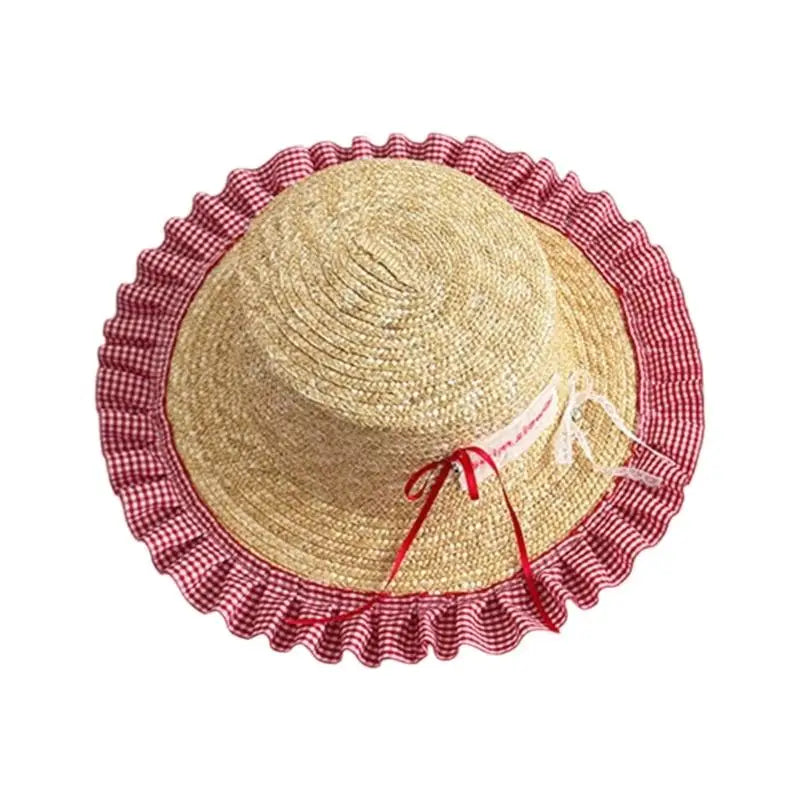 Kids Wide Brim Straw Sun Hat | Bowknot | Adjustable Summer