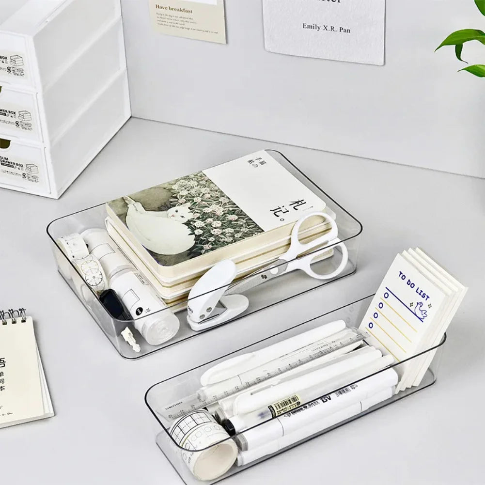 Clear Plastic Desk Drawer Organizer & Makeup Storage Box