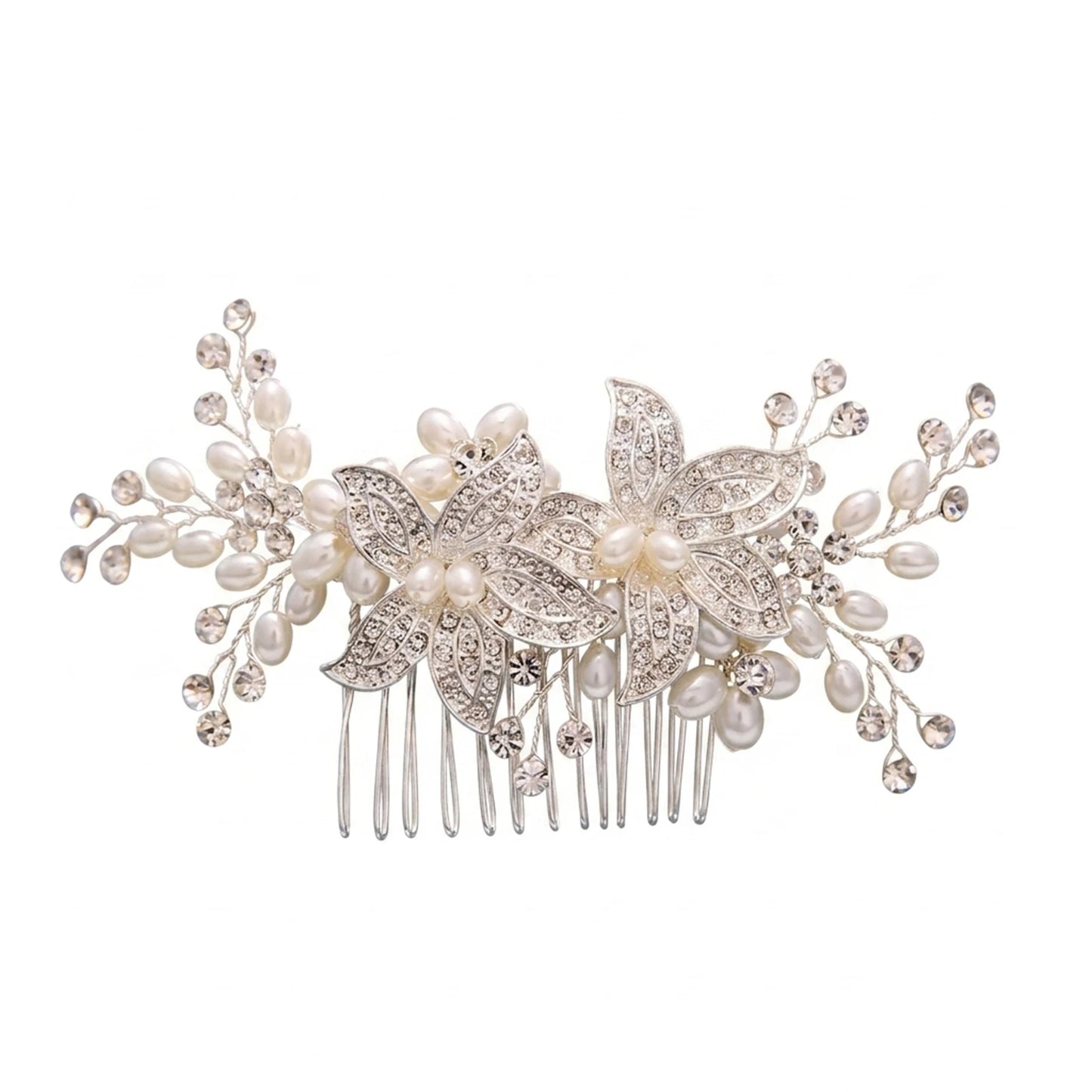 Pearl Rhinestone Alloy Hair Comb For Women Wedding Bridal Hair Accessories Peaceful Pleasures Health and Wellness WHITE
