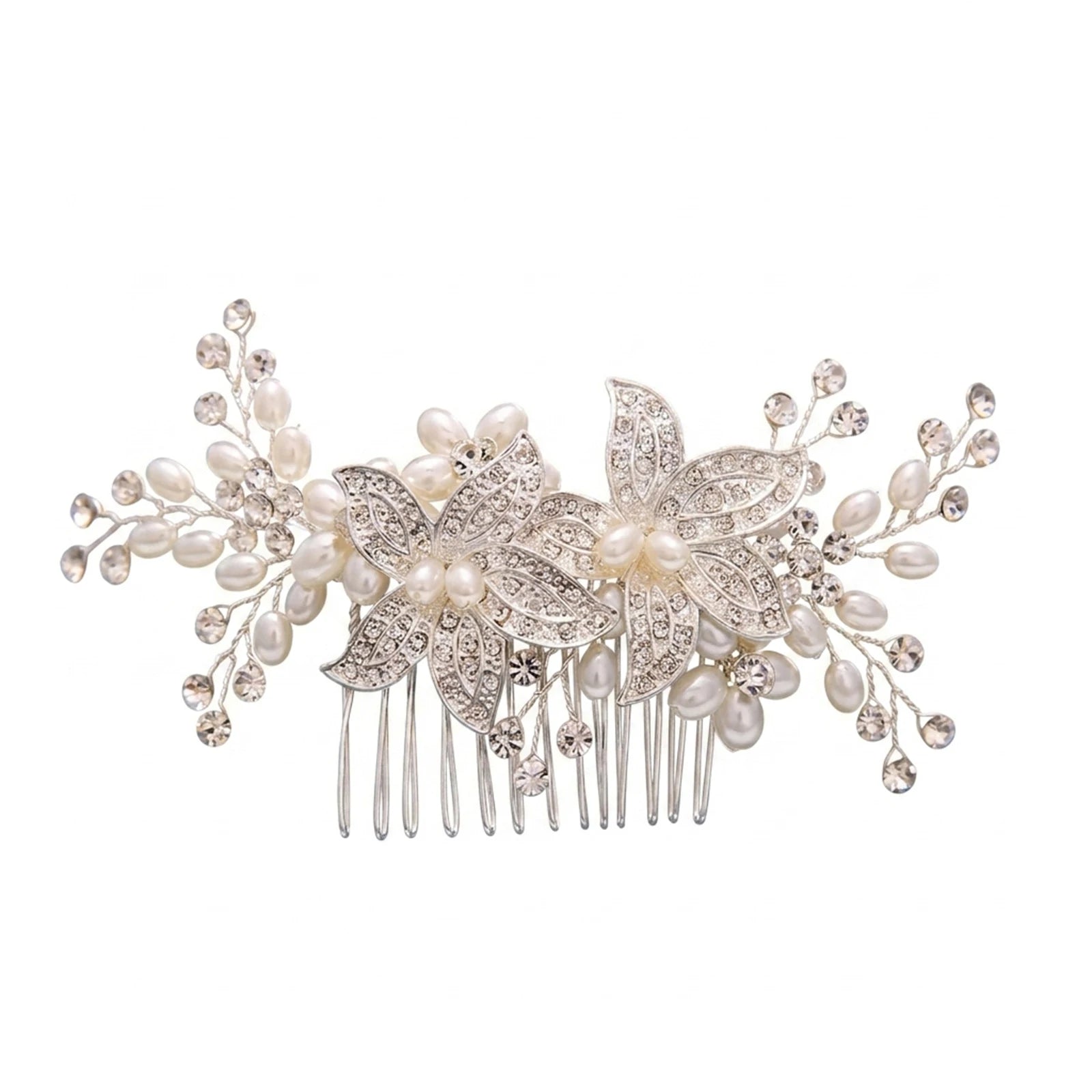 Pearl Rhinestone Alloy Hair Comb For Women Wedding Bridal Hair Accessories Peaceful Pleasures Health and Wellness WHITE