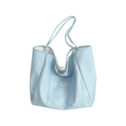 Women's Polka Dot Tote Bag Large Capacity Commuter Shoulder Handbag With Reinforced Bottom Peaceful Pleasures Health and Wellness Blue
