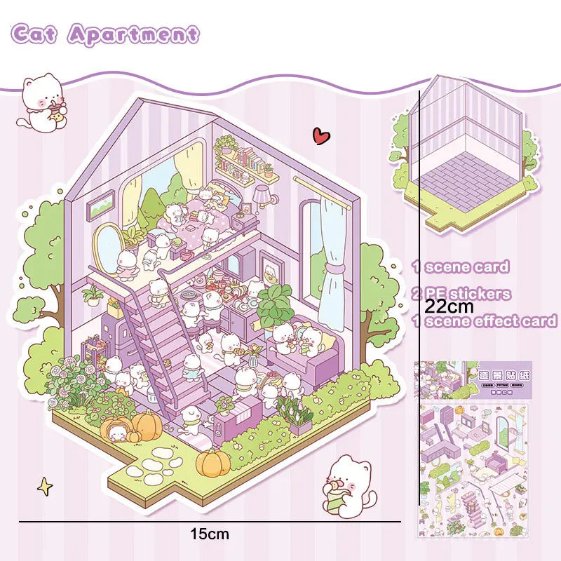 3D Mini Scene Stickers | Cute Landscape Cabin Pocket Decor