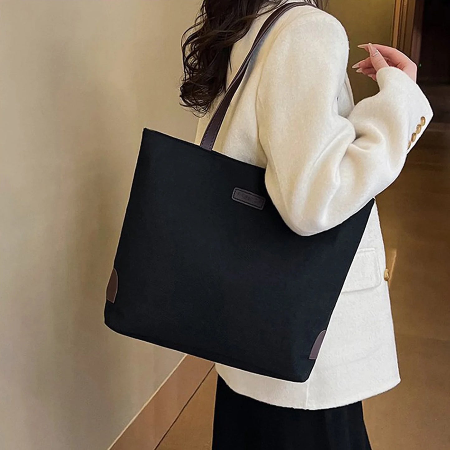 Cotton Linen Tote Bag Large Capacity Single Shoulder Bag Korean Style Casual Commuter Bag for Women Peaceful Pleasures Health and Wellness
