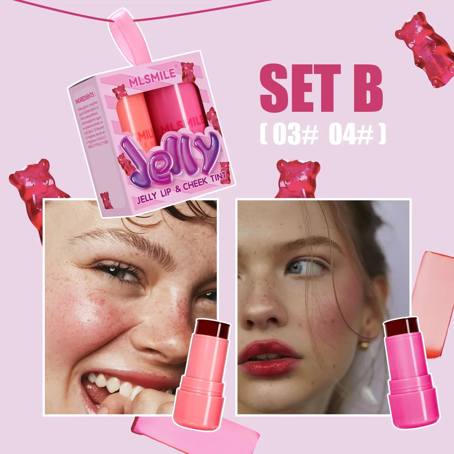 MLSMILE 2-in-1 Jelly Blush Stick Set – Lip & Cheek Tint 2PCS