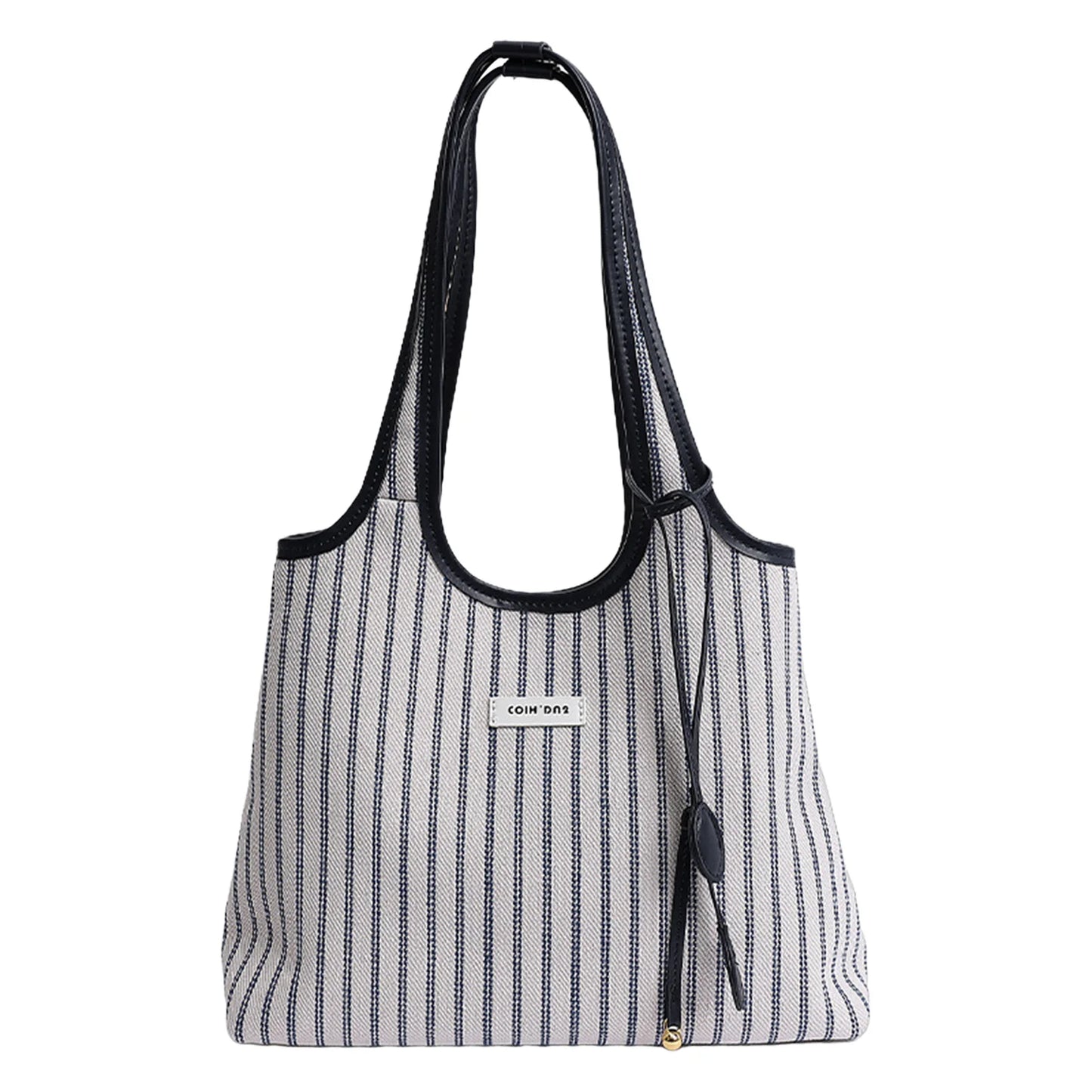 Striped Canvas Tote Bag for Women Large Capacity Shoulder Crossbody Bag Fashion Commute School Bag Peaceful Pleasures Health and Wellness black