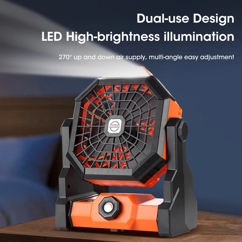 7800mAh Rechargeable Camping Fan with LED Light and Hook Portable Wireless Desktop Air Circulator for Outdoor Tent Car Trip Peaceful Pleasures Health and Wellness