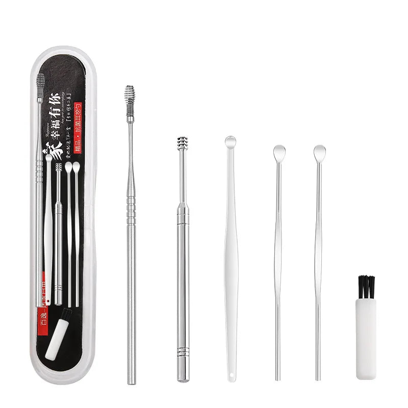 Ear Wax Removal Kit – 5/6pcs Stainless Steel Curette Set Ear Cleaning Kit Peaceful Pleasures Health and Wellness