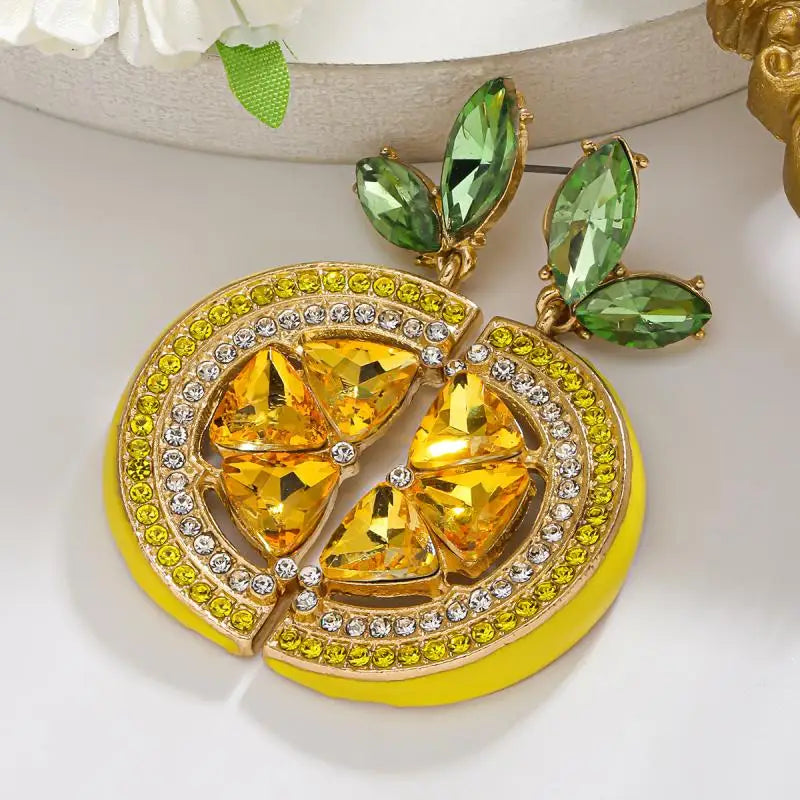 Rhinestone Lemon Dangle Earrings – Summer Beach Party Jewelry