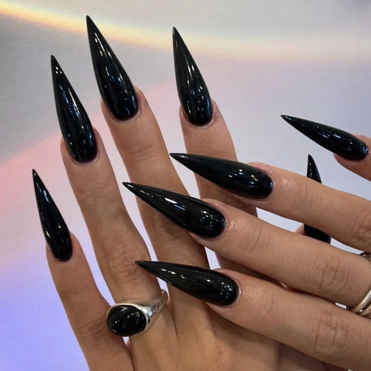 Cool Punk Style Pointed Tips Fake Nails Classic Solid Color Gothic Halloween Long Artificial Nails For Women Girl Party Activity Peaceful Pleasures Health and Wellness