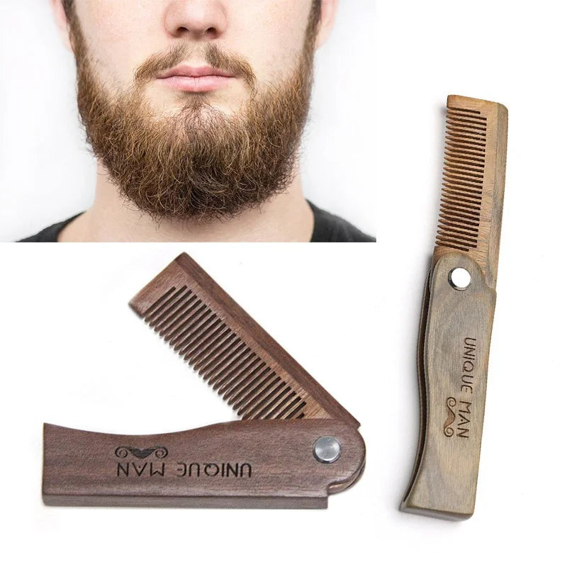 Folding Sandalwood Beard Comb for Men – Mustache Styling Tool