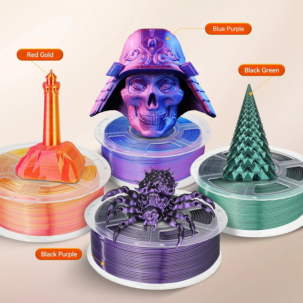 3D Maliang Silk PLA Filament Bundle – Dual Color, 4×250g, 1kg