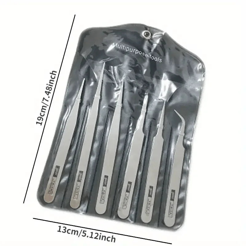 6-Piece Stainless Steel Tweezers Ts-15 Succulent Plant DIY Elbow Tweezers Gooi Tweezers Set Peaceful Pleasures Health and Wellness