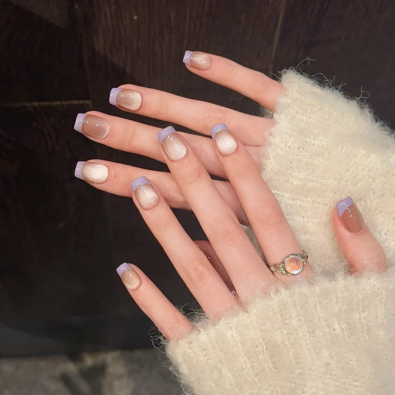 Short Purple French Press on Nails Handmade Sweet Korean Cat Eye Fake Nails for Girl Women Wearable Reusable False Nail Patches Peaceful Pleasures Health and Wellness