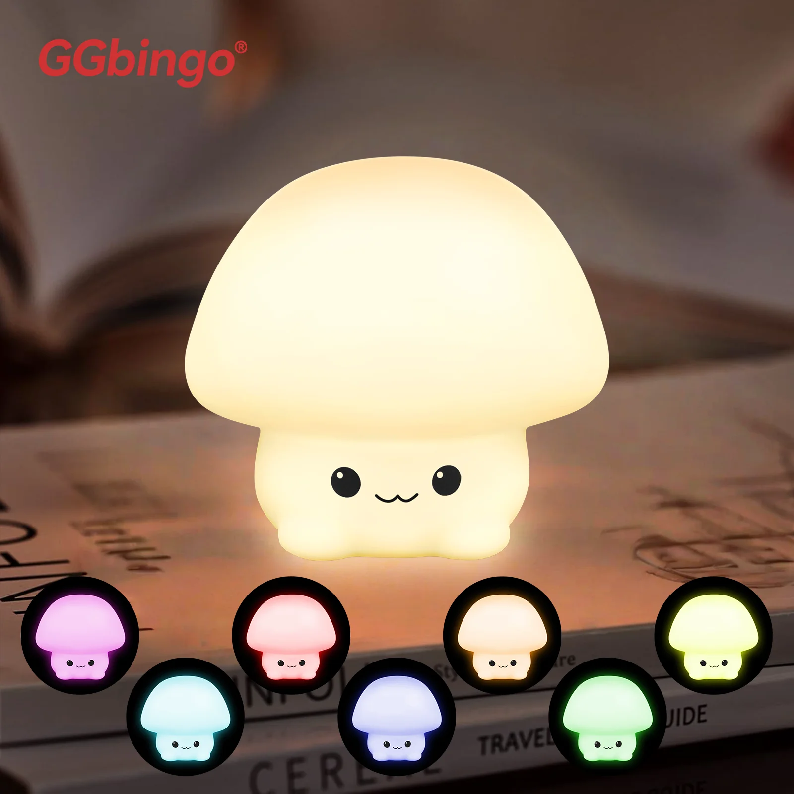 Cute Pear Night Light 7-Color Dimmable Touch-Controlled Night Light Silicone Stress Reducing Pat Duck Lamp USB Rechargeable Peaceful Pleasures Health and Wellness Mushroom