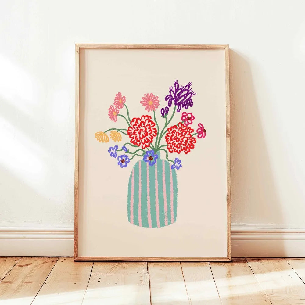 Retro Beige Floral Canvas Wall Art | Unframed Plant Print
