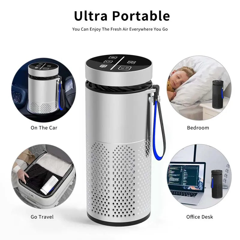 LED Touch Screen Mini Filter UVC Light Ionizer Negative Ion Portable Household Hotel Car Air Purifier Peaceful Pleasures Health and Wellness