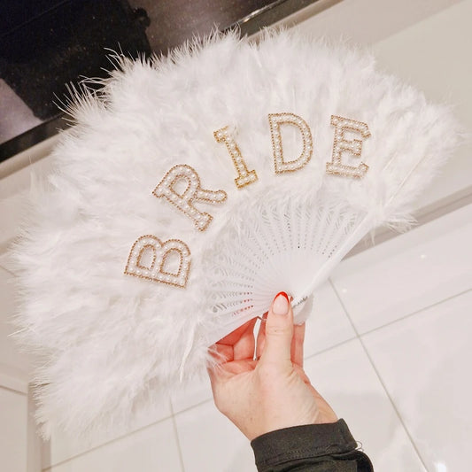 Handmade Bridal Feather Fan | Wedding & Bachelorette Party Decor Bridal Party Accessory Peaceful Pleasures Health and Wellness bride 50x30cm