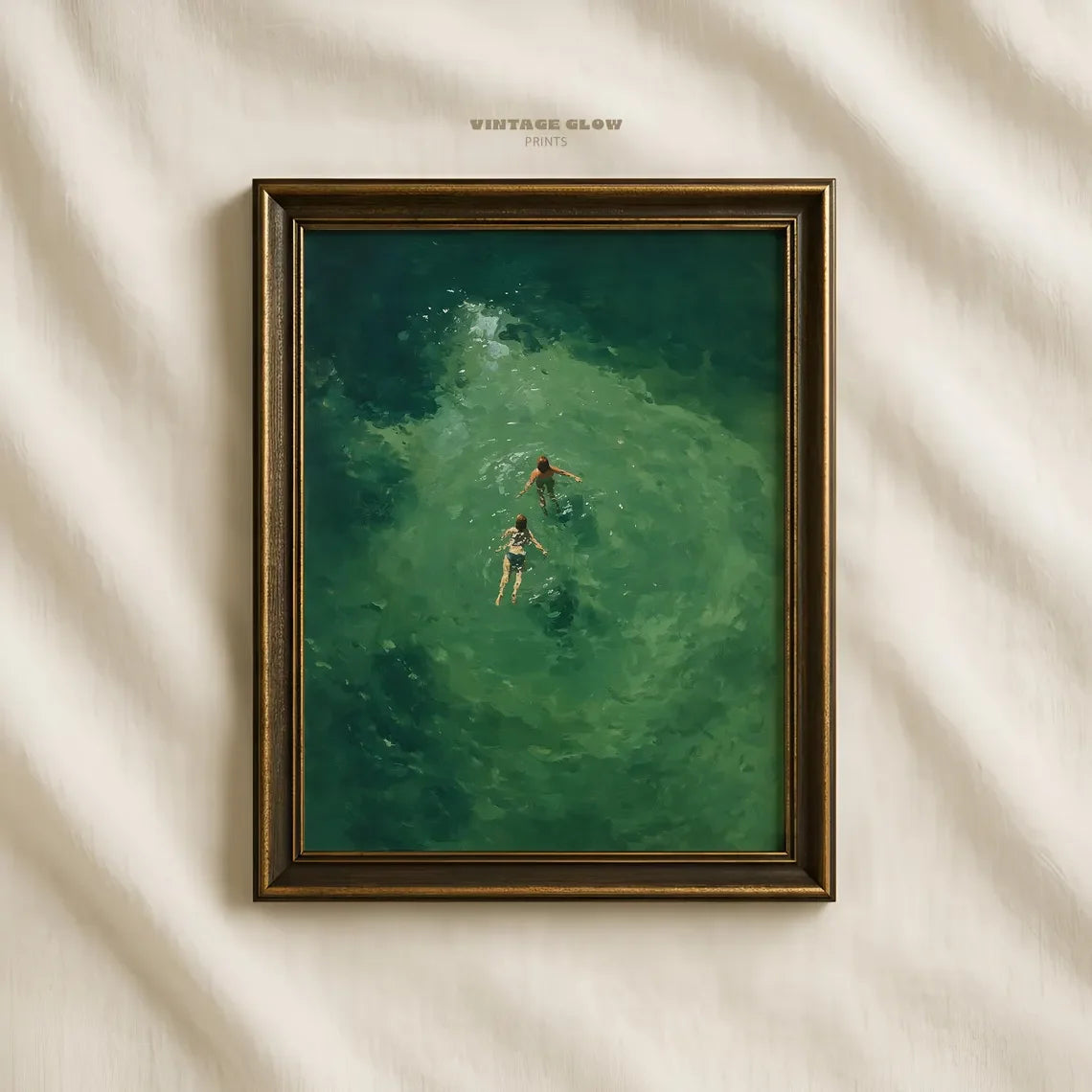 Swimming in Green Abstract Canvas Wall Art | Retro Minimalist Print