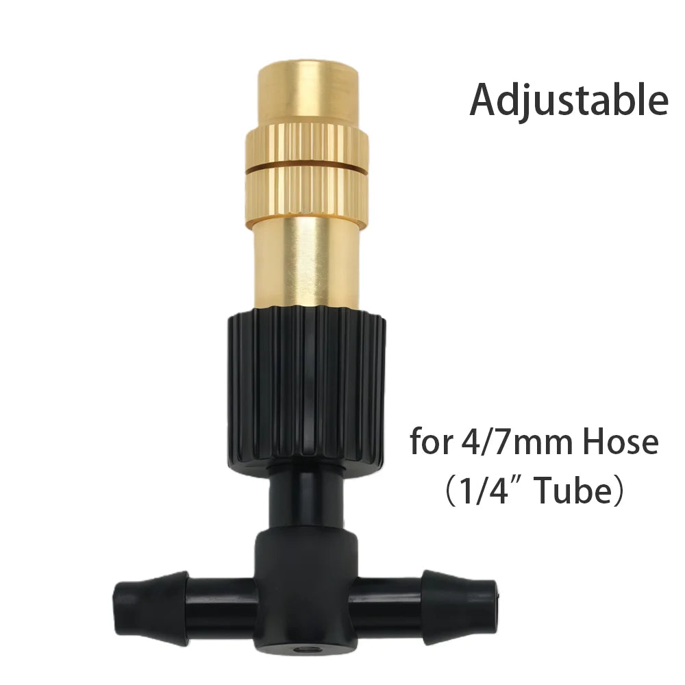 10-100PCS Adjustable Brass Spray Nozzles with 4/7mm Hose Misting Watering Sprinkler 1/4” Tee Joint for Garden Greenhouse Lawn Peaceful Pleasures Health and Wellness
