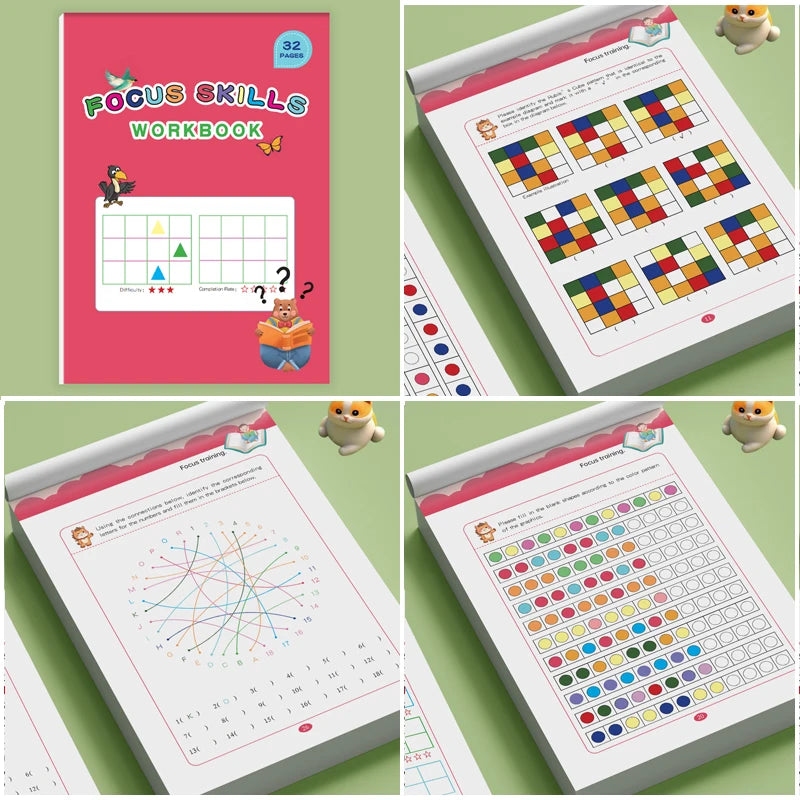 32 Pages Focus Skills Workbook Kids Concentration Training Activity