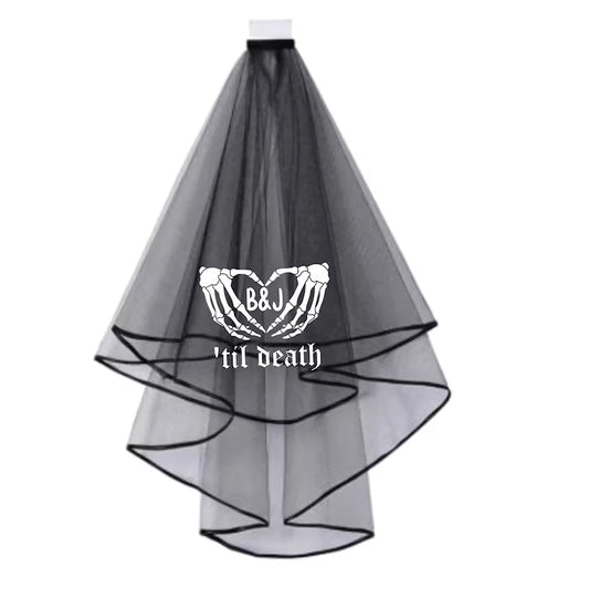 Personalised Gothic 'Til Death Hen Party Veil | Goth Bridal Gift Personalised Bridal Veil Peaceful Pleasures Health and Wellness