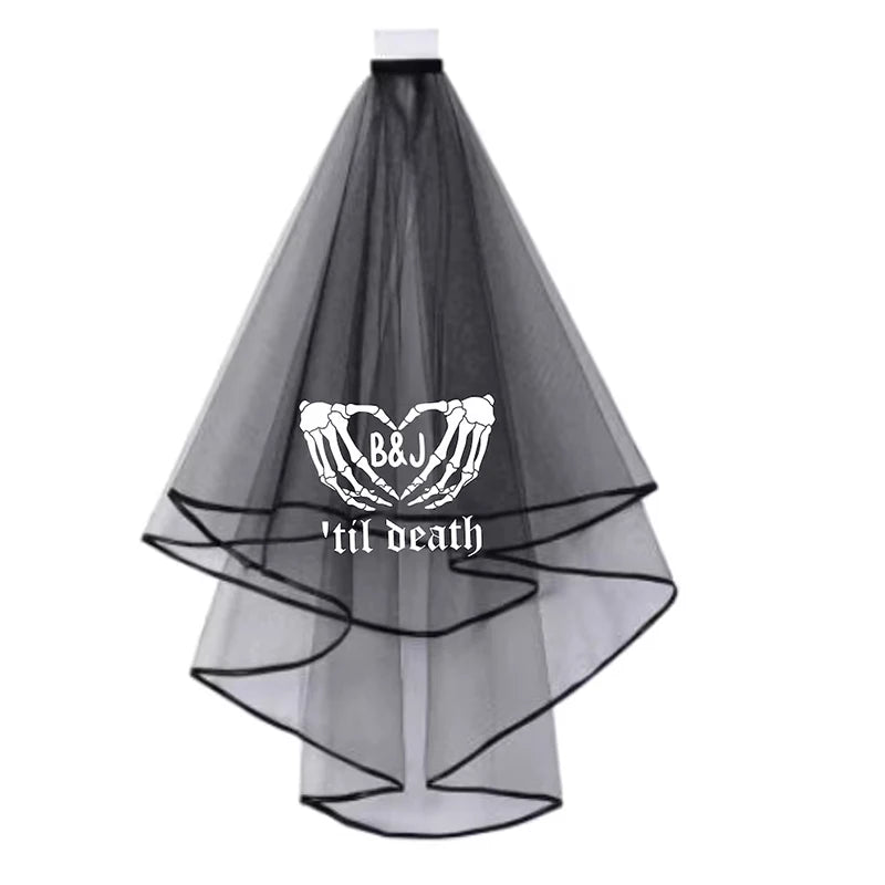 Personalised Gothic Bridal Veil | 'Til Death Goth Wedding Veil Personalised Bridal Veil Peaceful Pleasures Health and Wellness