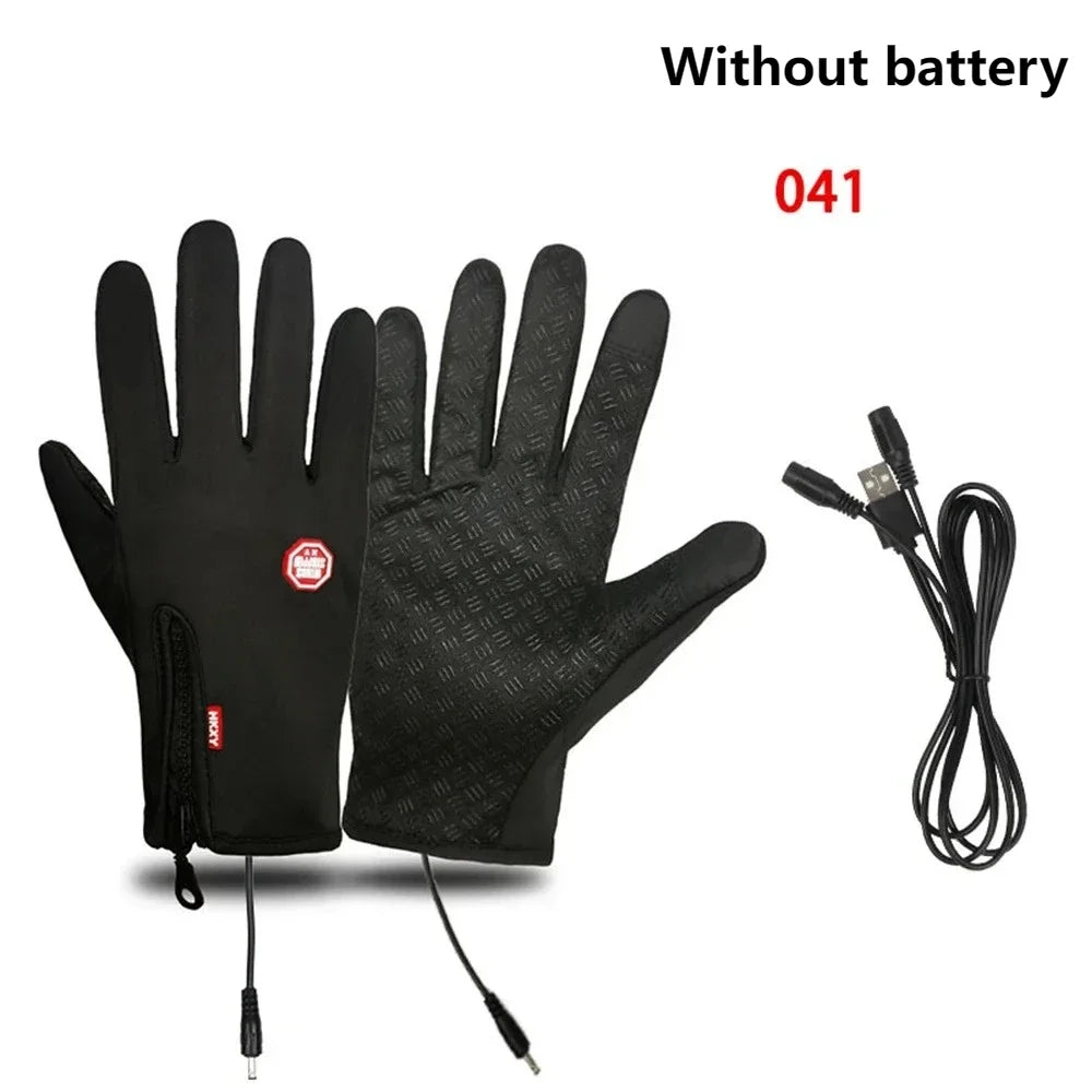 USB Electric Heated Gloves Winter Outdoor Sports Skiing Warm Gloves Waterproof Anti-Slip Motorcycle Cycling Gloves Touch Screen Peaceful Pleasures Health and Wellness Black-A M