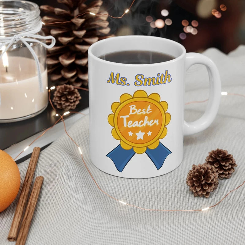 1pcs Personalized name Best Teacher Ceramic Mug custom perfect teacher appreciation gift Back To School decorate table Supplies Peaceful Pleasures Health and Wellness