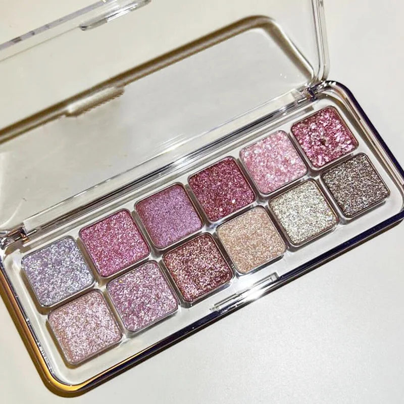 12-Color Glitter Shimmer Eyeshadow Palette | Peach & Pearl