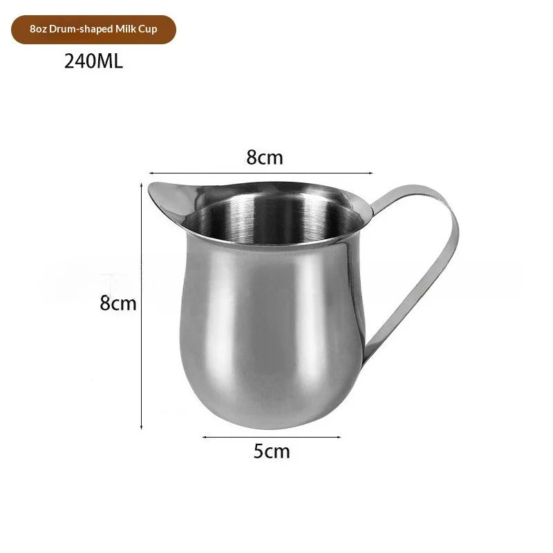 New Coffee Milk Frothing Pitcher Cup Stainless Steel Espresso Creamer Pitchers Ounce Measuring Cup with Pouring Spout Coffeeware Peaceful Pleasures Health and Wellness 240ML