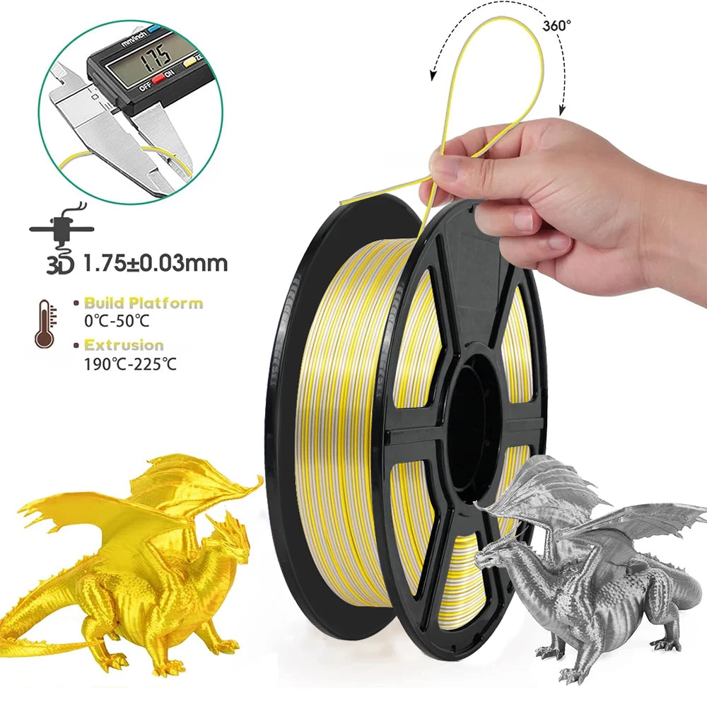 Silk PLA+ Dual Color 3D Filament 1.75mm 250G | DINGSUN 3D