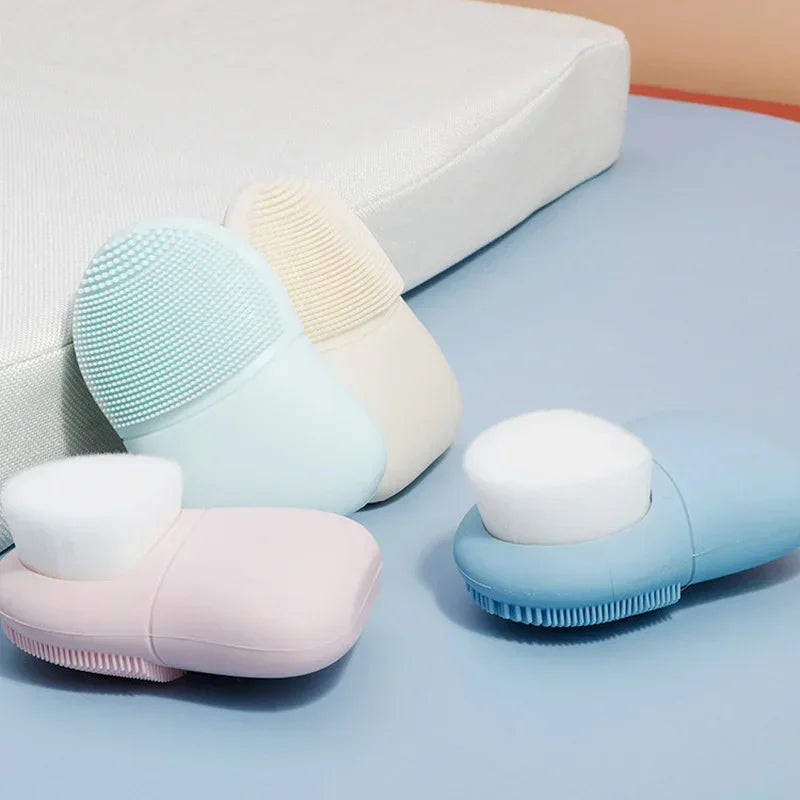 Manual facial cleanser double headed face wash brush silicone beauty tool for pore blackhead makeup Peaceful Pleasures Health and Wellness