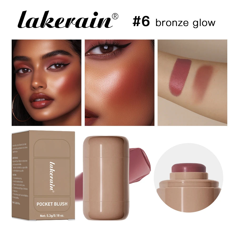 Lakerain 3in1 Cheek Lip Tinted Moistured Blush Stick Waterproof Easy Color Rouge Silky Smooth Blusher Cream Matte Contour Makeup Peaceful Pleasures Health and Wellness 6